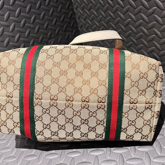 Auth GUCCI Sherry Tote Bag Beige Ivory GG Canvas Leather - Picture 11 of 16